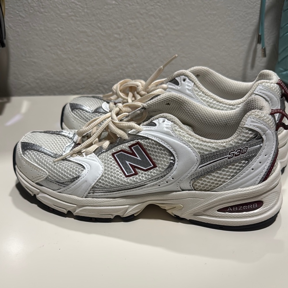 New Balance 530 White and Maroon Sneakers